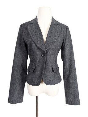 Y2K Smart Set Chevron Grey Blazer Size Medium Single Button Closure Office